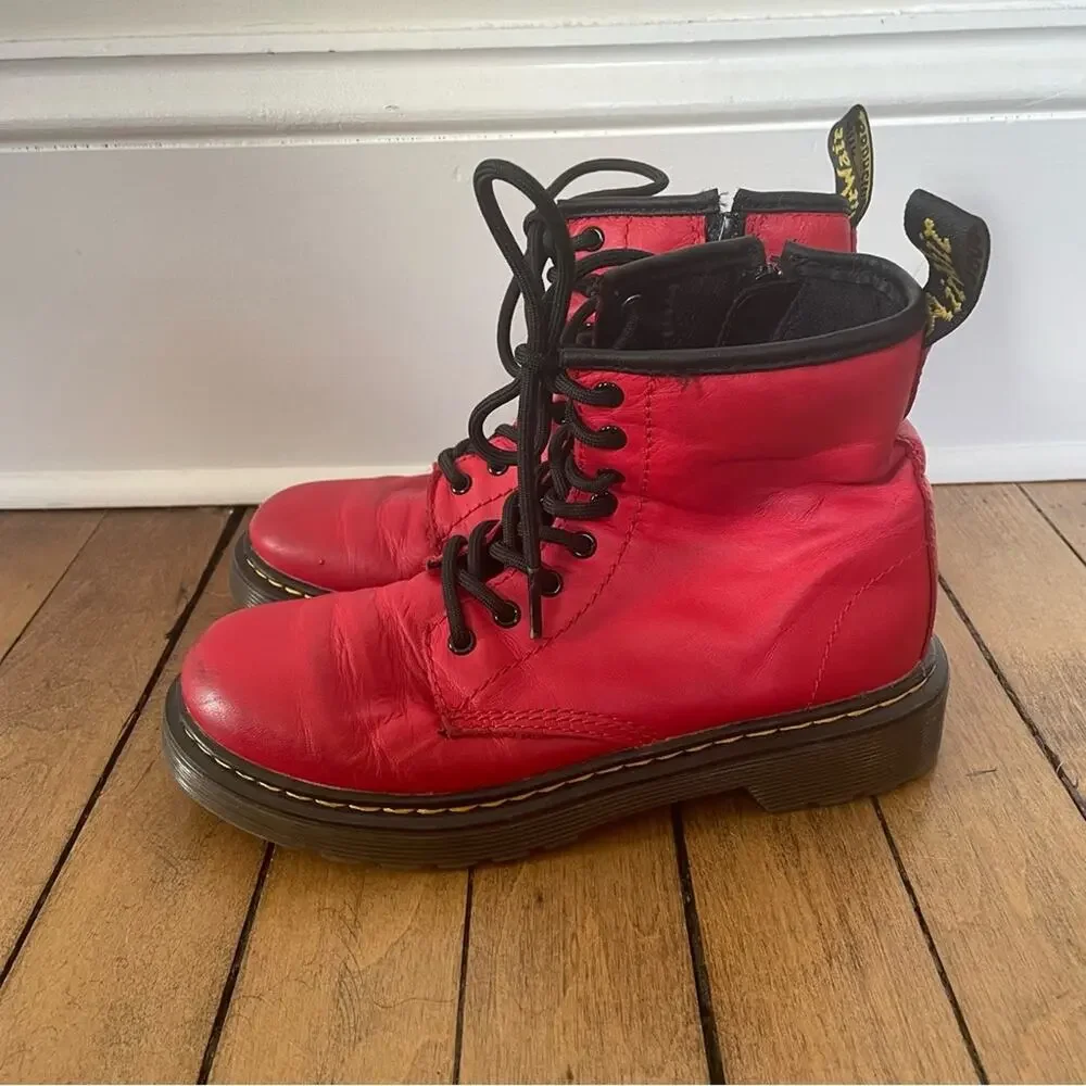 Dr Martens 1460 J Red Soft Leather Combat Boots US 2